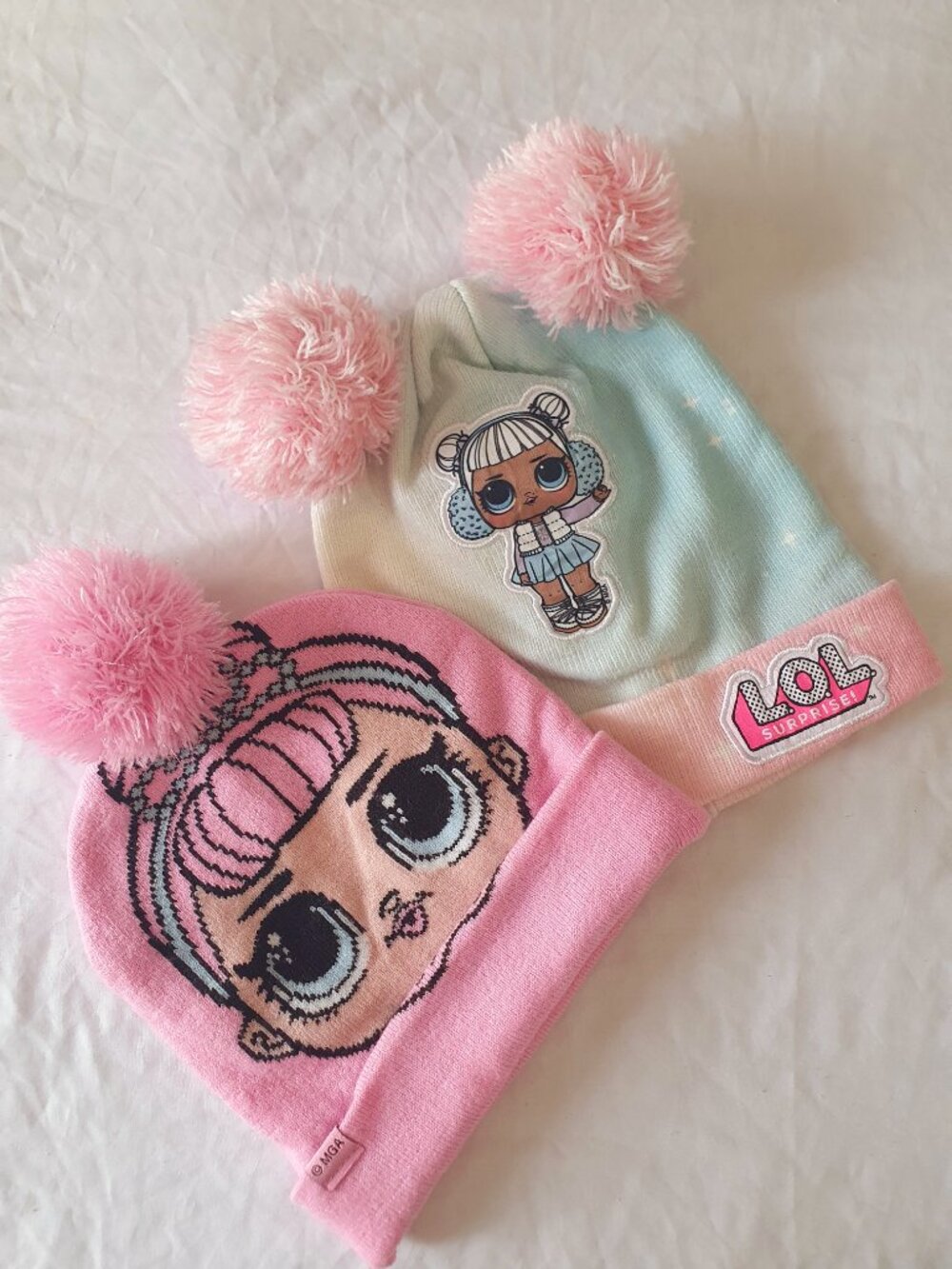 L.O.L. Surprise! Girls Pink Knit Beanie Winter Hat Bundle - Set of 2